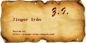 Zinger Irén névjegykártya